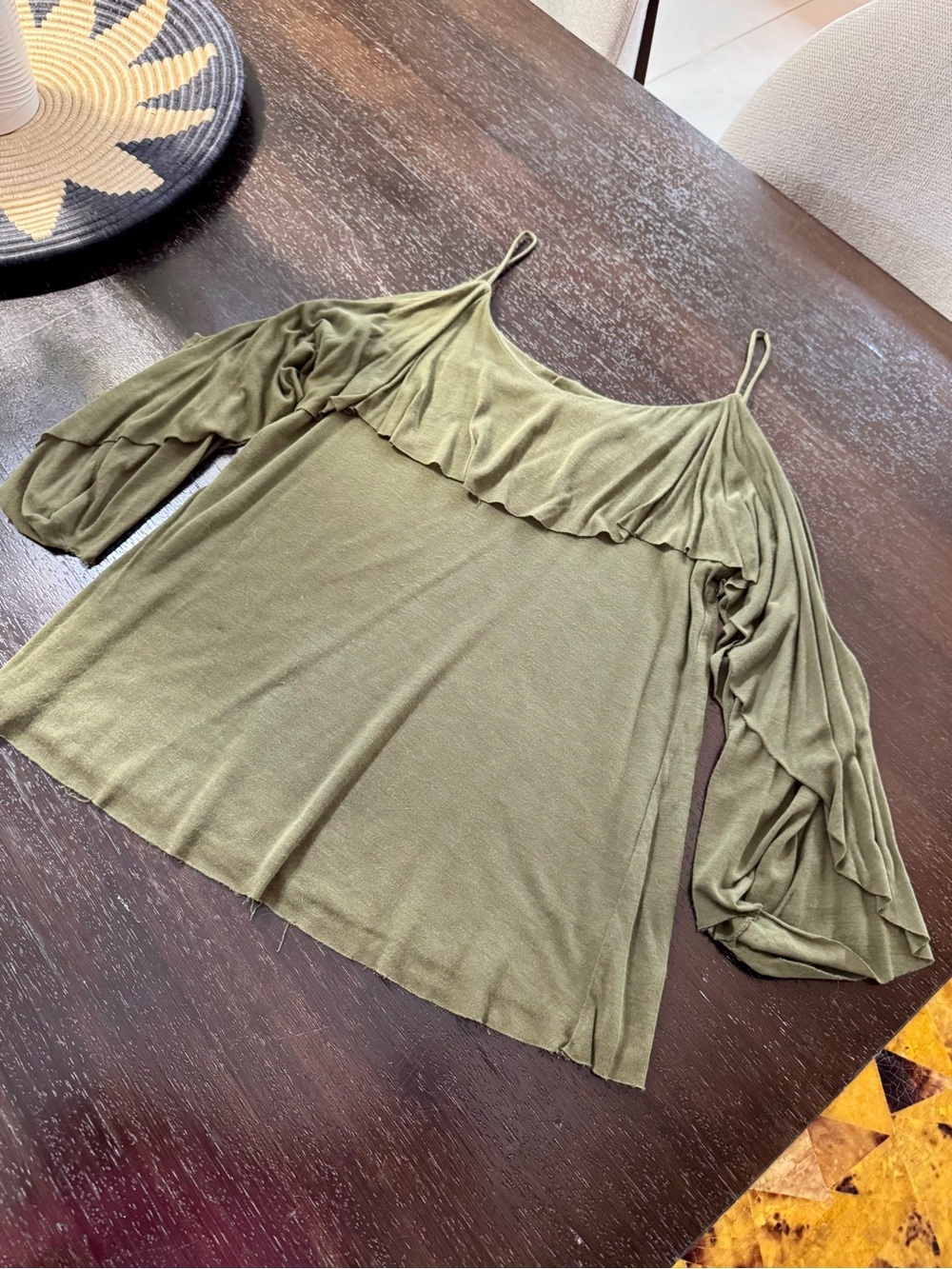 Bailey 44 Olive Ruffle Cold-Shoulder Top - Picture 4 of 11